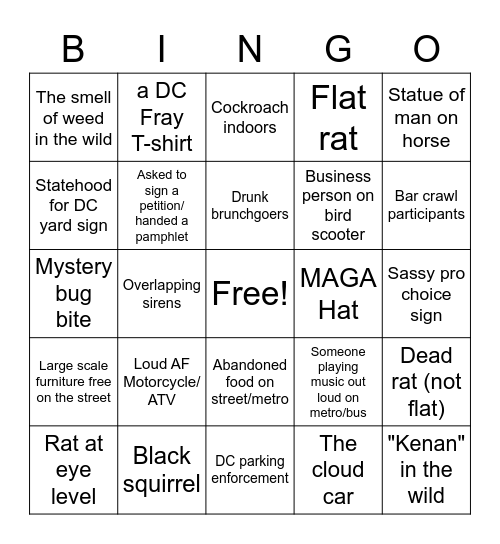 DC Bingo - Sept '22 Bingo Card