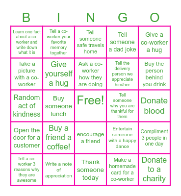 #BeKind Bingo Card