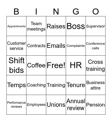The workplace Bingo Card