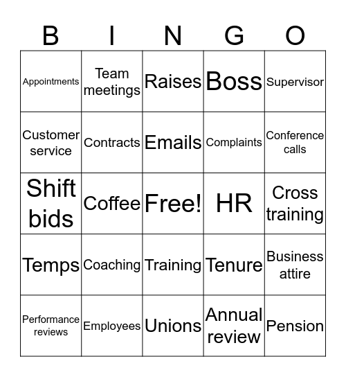 The workplace Bingo Card