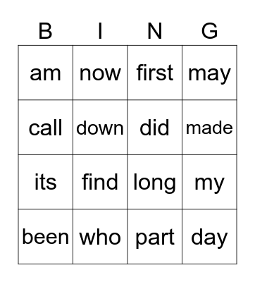 High Frequency Words 81-100 Bingo Card