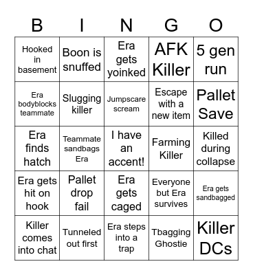 DBD Bingo Card