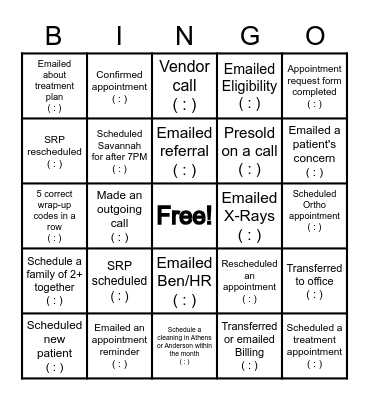Scheduling BINGO (add time of event) Bingo Card