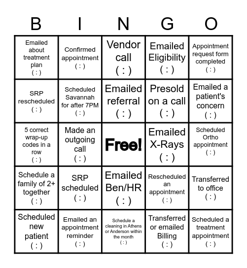 Scheduling BINGO (add time of event) Bingo Card