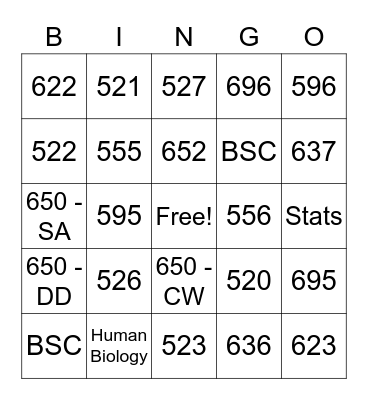 MSW Bingo Card