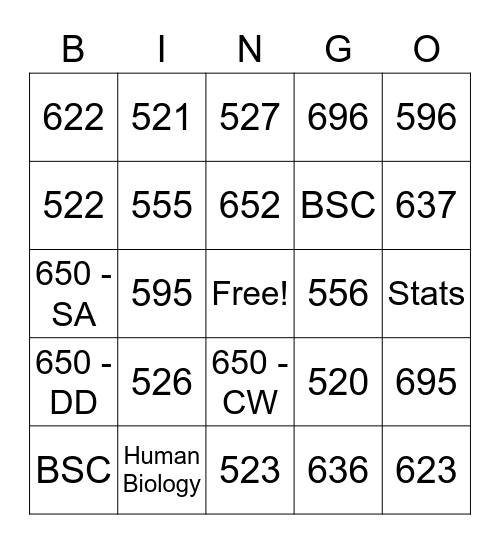 MSW Bingo Card