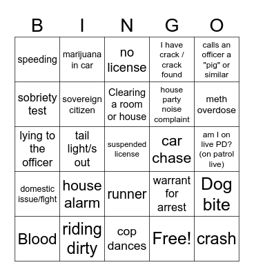 On Patrol: Live Bingo Card