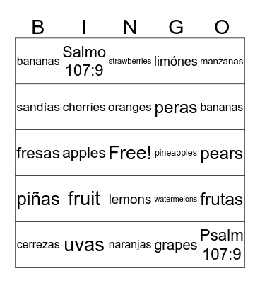 Frutas - Fruit Bingo Card