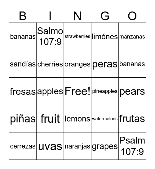 Frutas - Fruit Bingo Card