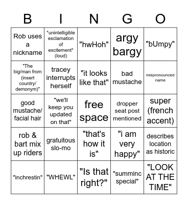 UCI MTB World Cup on RedBull TV Bingo Card