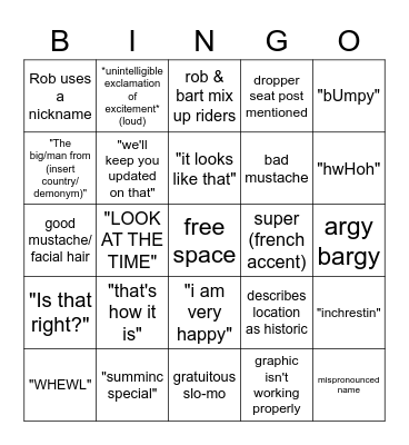 UCI MTB World Cup on RedBull TV Bingo Card