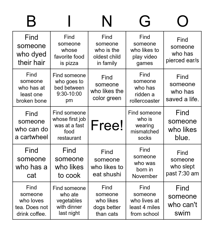 get to know you bingo for teens