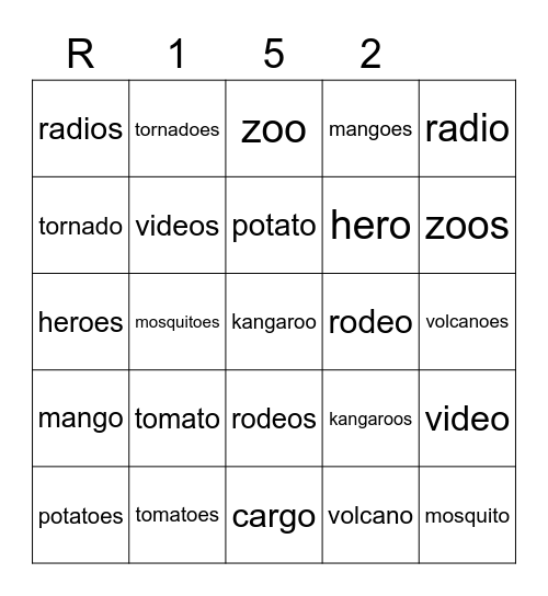 Red 152 Bingo Card