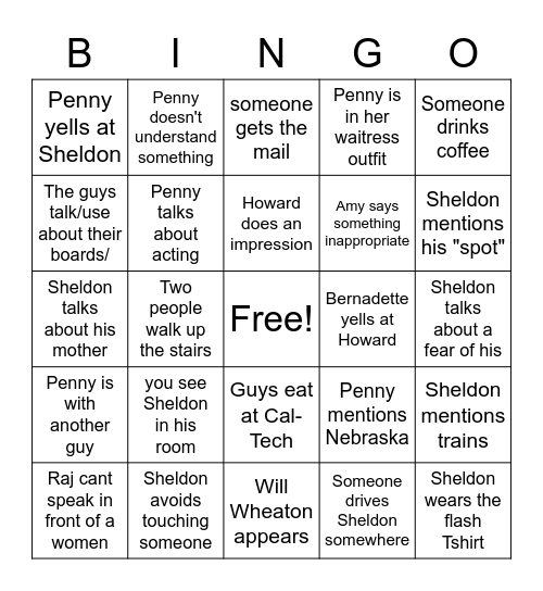 Big Bang Theory Bingo!!! Bingo Card