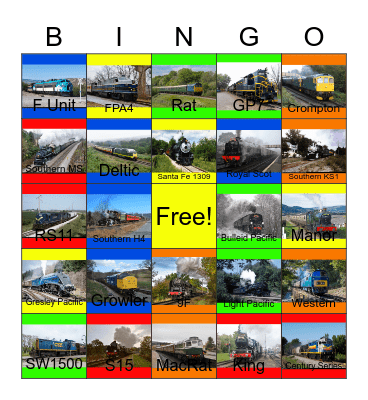 Green and Blue Locomotives Bingo Card