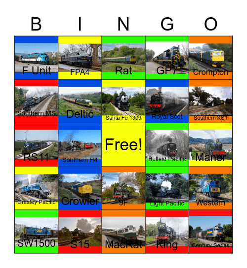 Green and Blue Locomotives Bingo Card