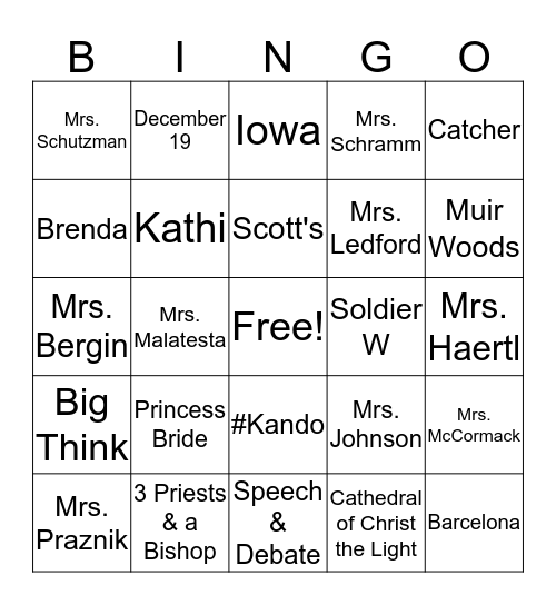 K A N D O Bingo Card