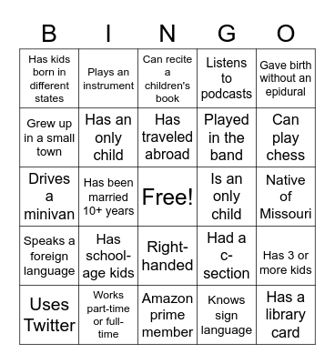 MOPS Mom Life Bingo Card