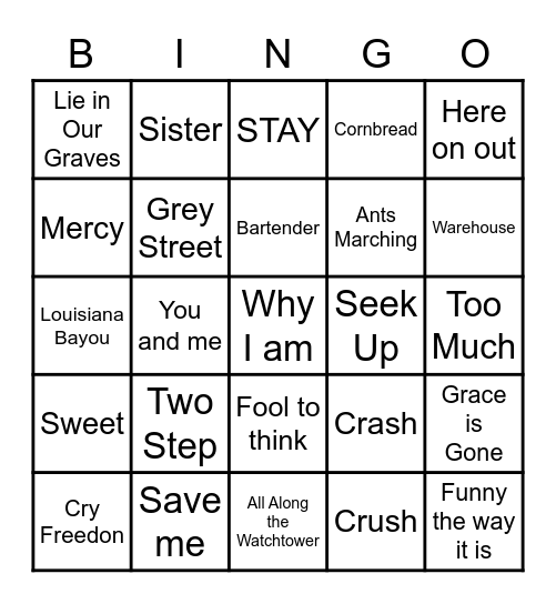 DMB Bingo Card