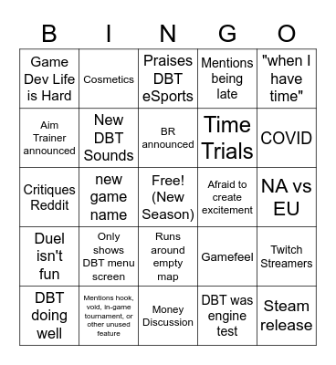 2GD Returns Bingo Card