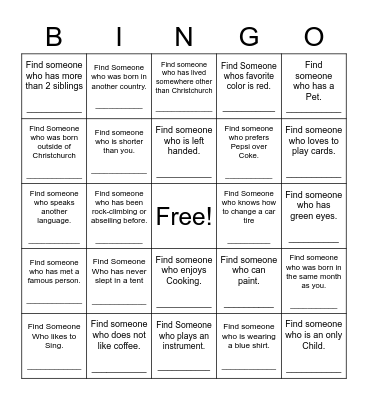 Find Someone Who Bingo Card