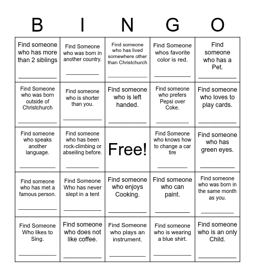 Find Someone Who Bingo Card