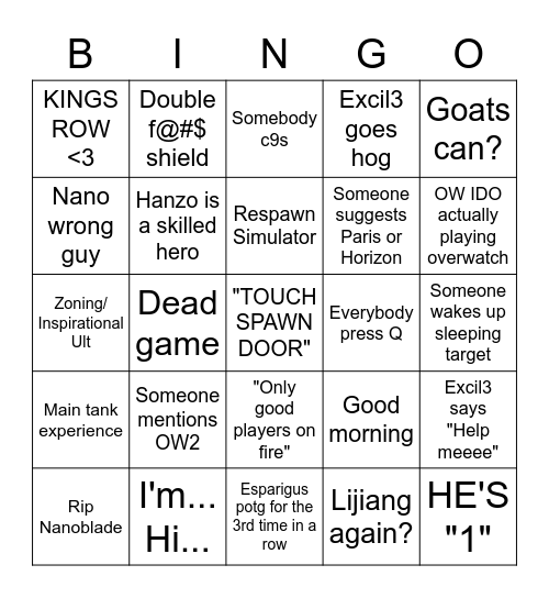 Overwatch NUS bingo Card