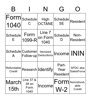 Lacerte Tax Bingo - Week 1 Bingo Card