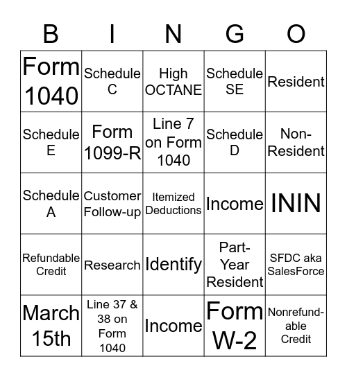Lacerte Tax Bingo - Week 1 Bingo Card