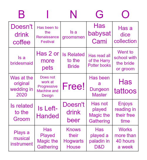 Find the Guest Bingo Card