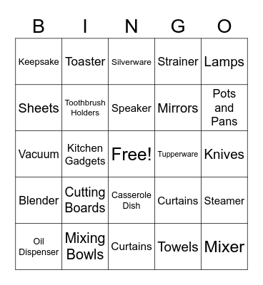 Wedding Shower Bingo Card