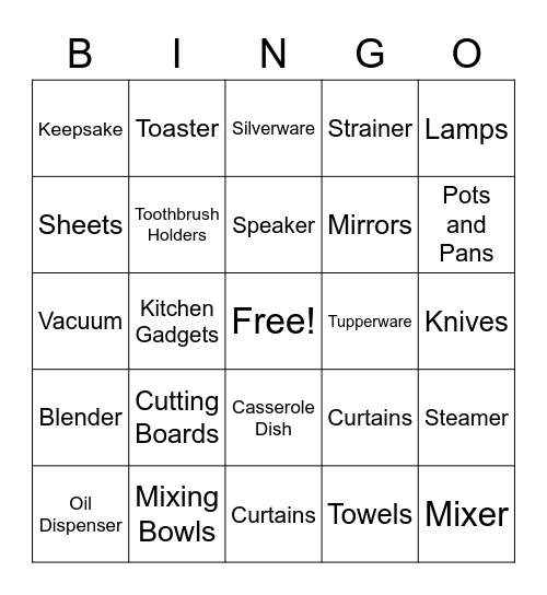 Wedding Shower Bingo Card