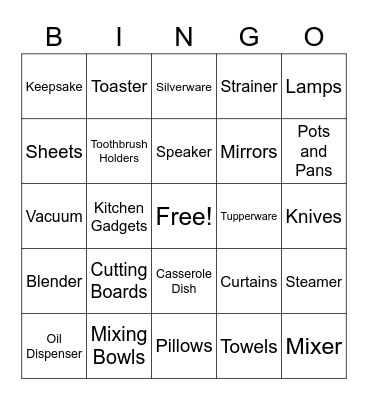 Wedding Shower Bingo Card