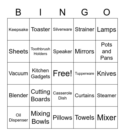 Wedding Shower Bingo Card