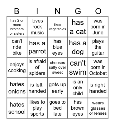 Get to Know you BINGO. Find someone who... Bingo Card