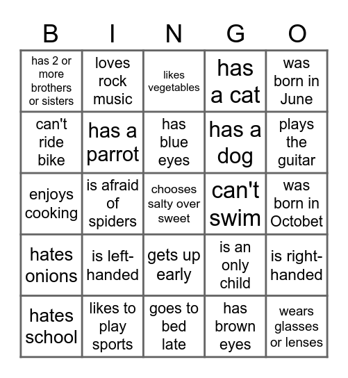 Get to Know you BINGO. Find someone who... Bingo Card