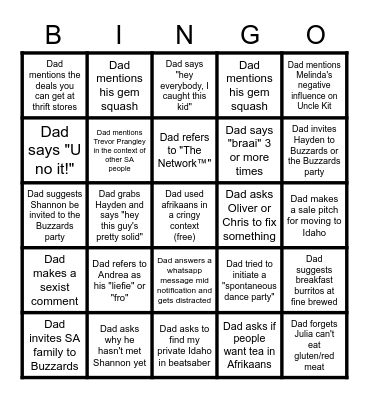 Labor day bingo (dad bingo pt. 2) Bingo Card