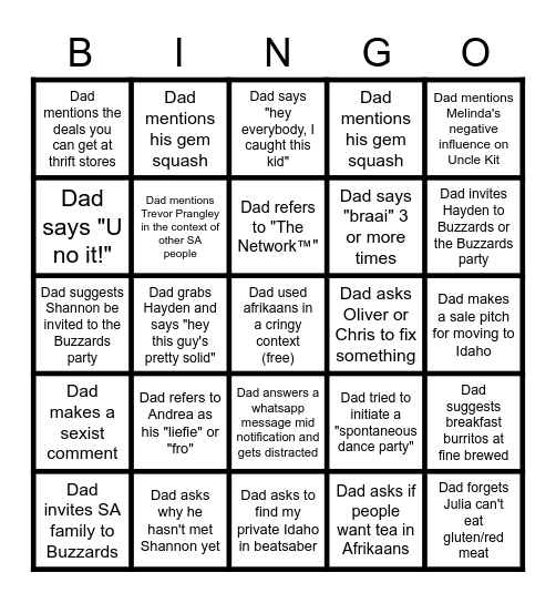 Labor day bingo (dad bingo pt. 2) Bingo Card