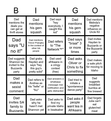 Labor day bingo (dad bingo pt. 2) Bingo Card