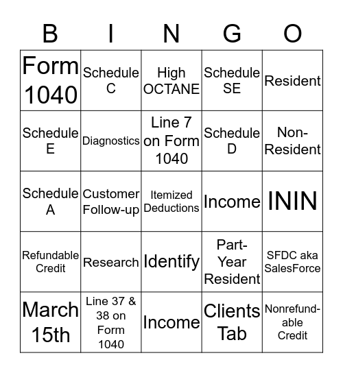 Lacerte Tax Bingo - Week 1 Bingo Card