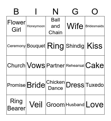 Bridal  Bingo Card