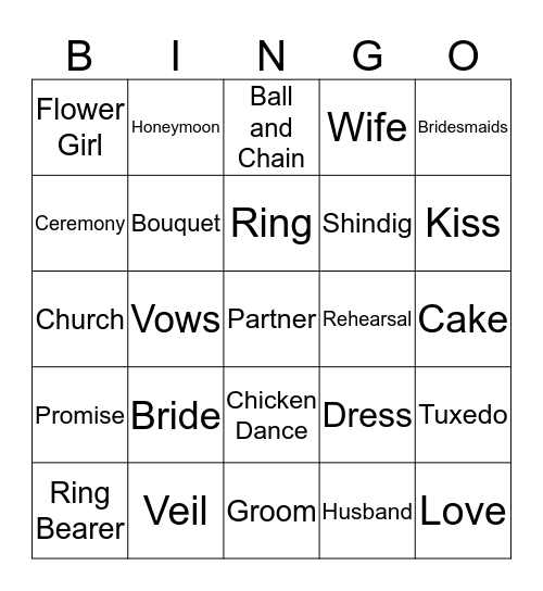 Bridal  Bingo Card