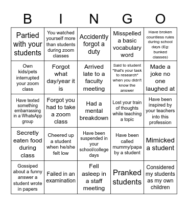 TEACHER'S DAY Bingo Card
