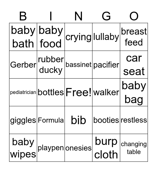 Kennice's Baby Shower Bingo Card