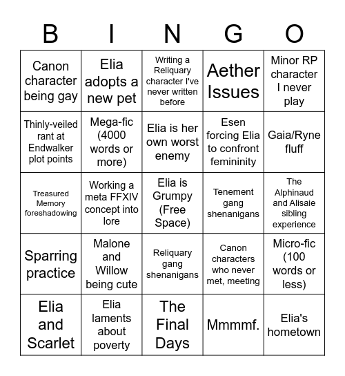 PenguinZero's FFXIVWrite 2022 Bingo Card