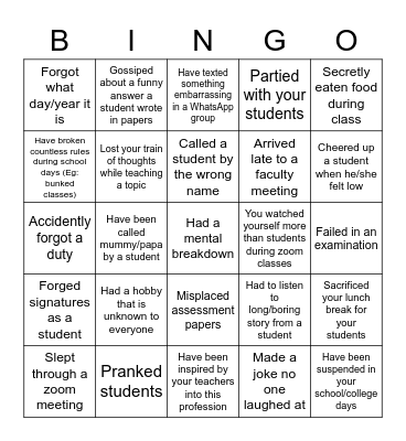 TEACHER'S DAY Bingo Card