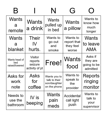 Call Light Bingo Card