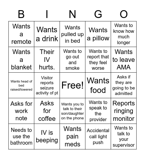 Call Light Bingo Card