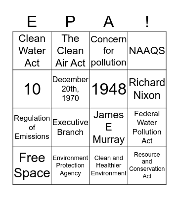 EPA Bingo Card