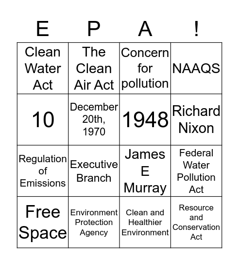EPA Bingo Card